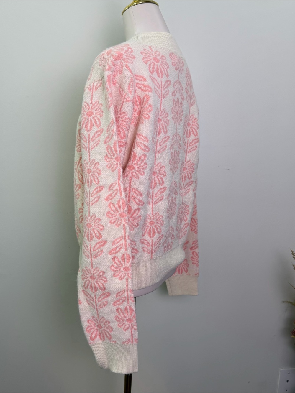 NEW &merci Women's Size L Apolline Floral Apricot Crush Knit Sweater Pink  Cream - Picture 5 of 12